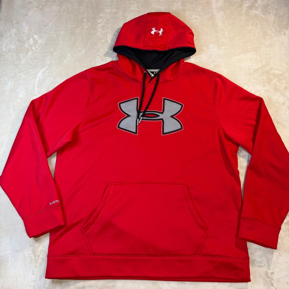 Under Armour Storm Hoodie Mens XL Red Big Logo Pullover Sweatshirt 926-2543